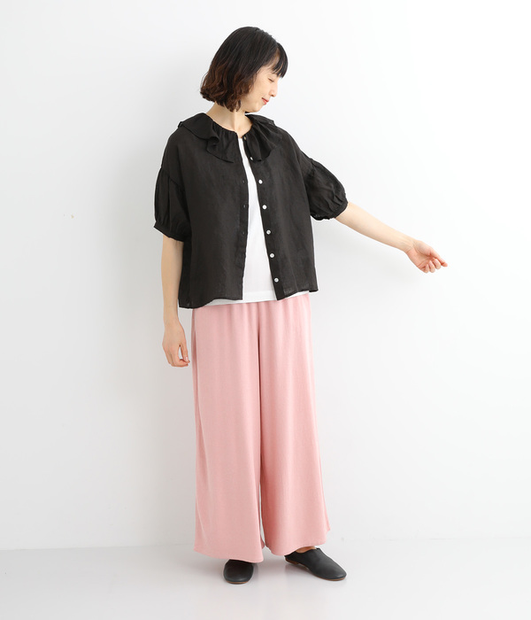 ナチュラルリネンワイドパンツ(B・ピンク)