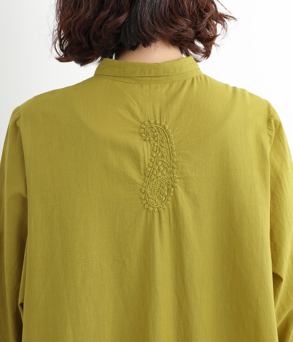 コットンラクノウ刺繍シャツカラーチュニック(A・ホワイト)