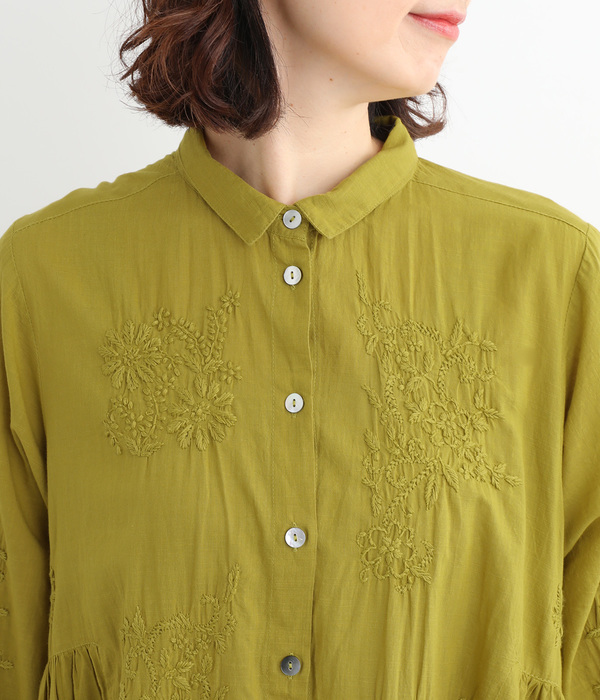 コットンラクノウ刺繍シャツカラーチュニック(A・ホワイト)