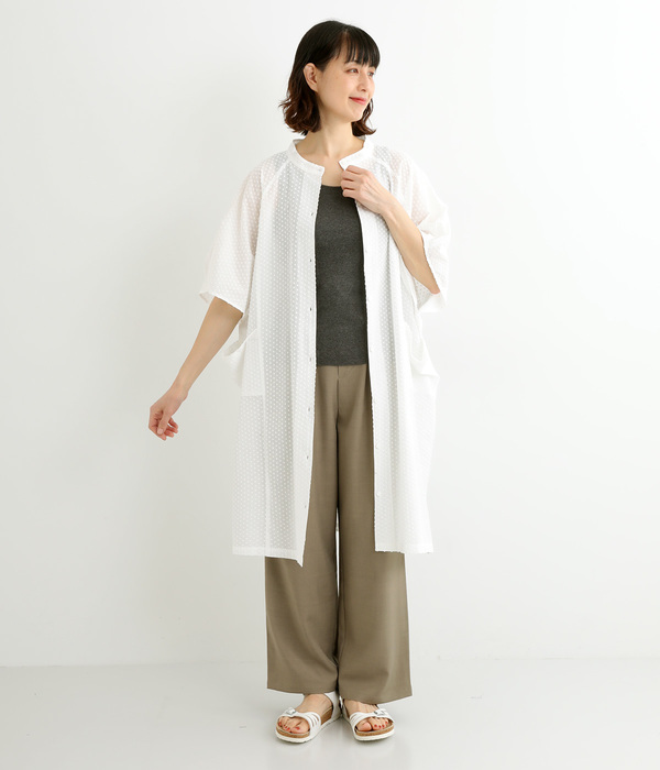 コットンドットドビー前あきチュニック(C・ホワイト)【新入荷