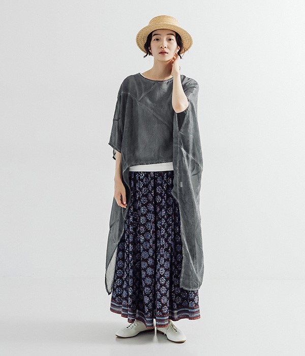 バグルー裾ボーダープリント　フレアスカート(A・ブルー)