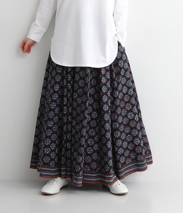 バグルー裾ボーダープリント　フレアスカート(A・ブルー)