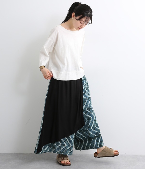 レーヨン×タイダイコンビスカート付パンツ(A・ブラック)