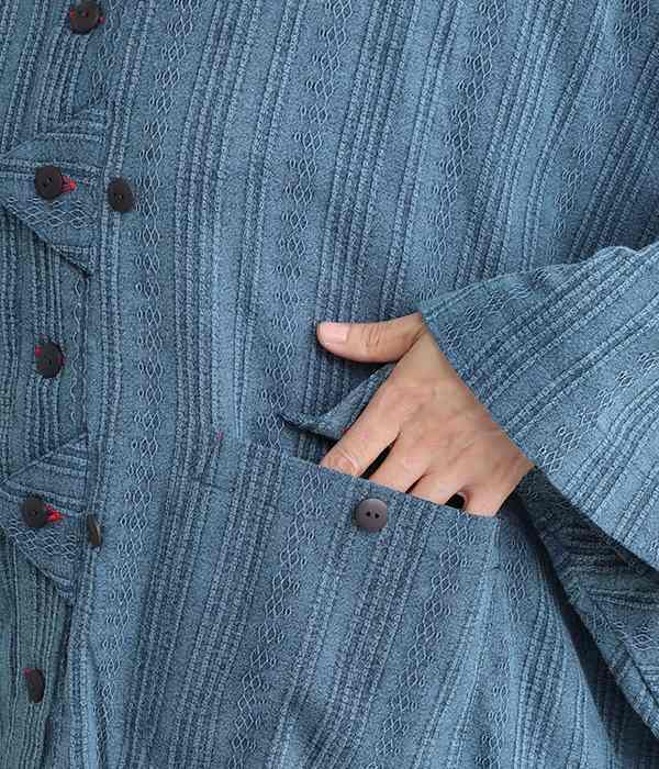 コットンジャカード　藍染めポンチョショートジャケット(ネイビー)