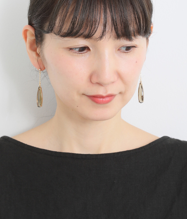ティアドロップストーンピアス(ブラウン)