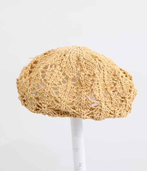 透かし編み ベレー帽(A・ベージュ)