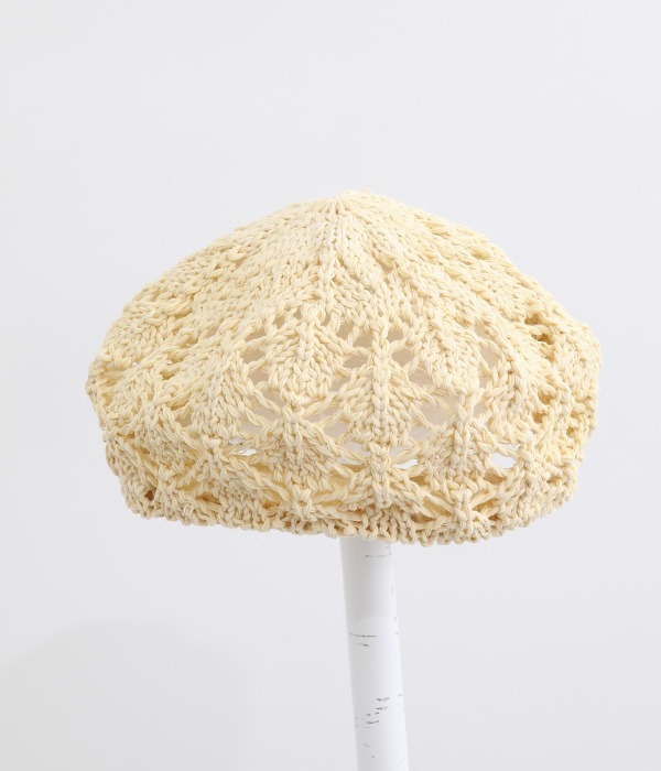 透かし編み ベレー帽(B・オフホワイト)