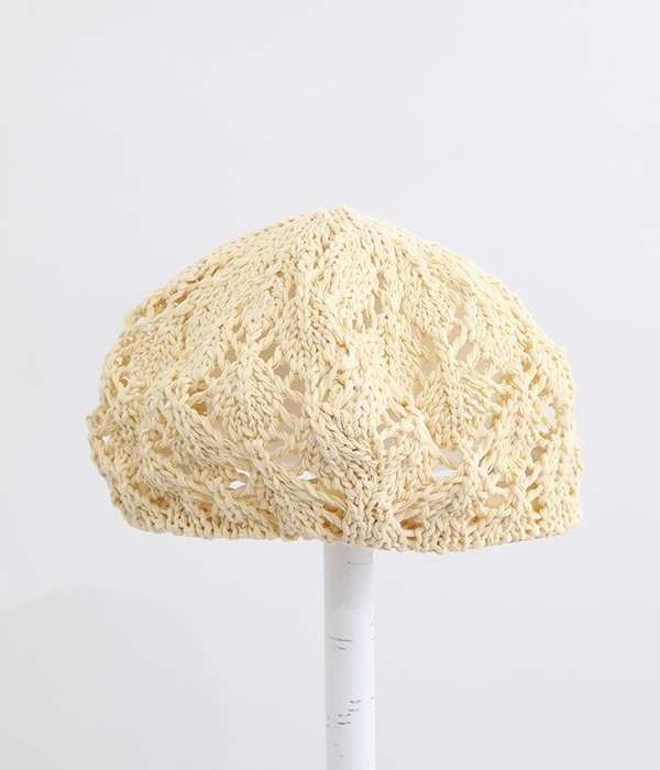 透かし編み ベレー帽(B・オフホワイト)
