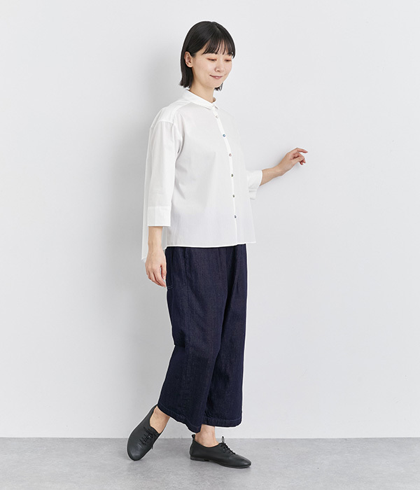 リバティアソートくるみ釦7分袖前後差フレアシャツ(B・ギンガム)