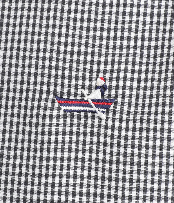 コットンレーヨンポイント刺繍7分袖スタンドカラーレギュラーシャツ(C・ギンガム)