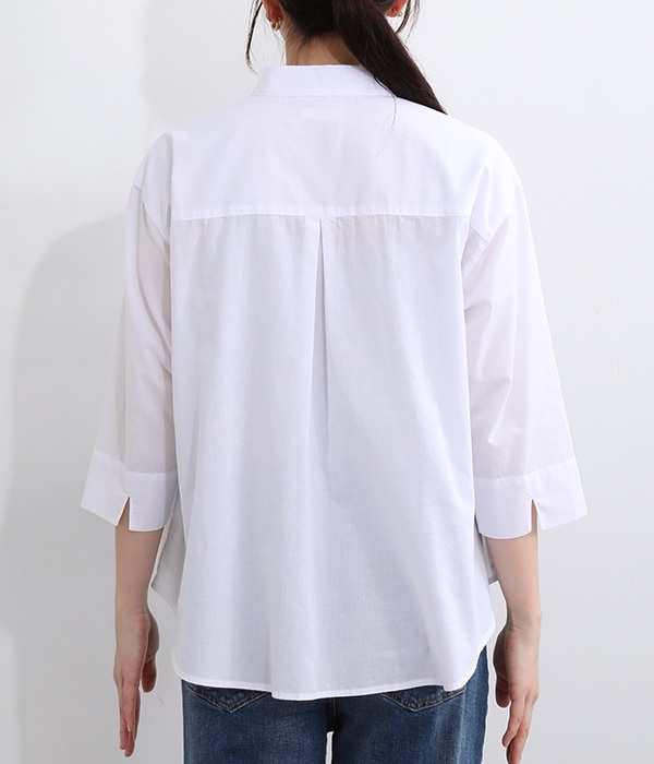 コットンパークガーデン刺繍七分袖シャツ(A・オフホワイト)