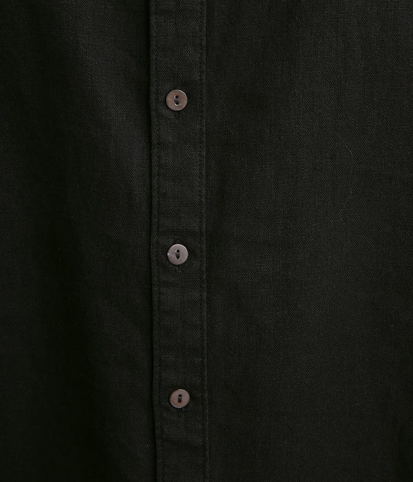 コットンリネン製品染め　ピンタックスタンドカラーシャツ(A・ブラック)