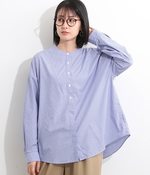 【Kanocoさんコラボ】ラウンドカラー　ロングシャツ(C・ブルー細ストライプ)