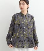 AIRJETキャンブリック　水彩リーフプリント　レギュラーシャツ(B・チャコール)