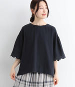 コットンリネン スカラップ刺繍ブラウス(B・ネイビー)