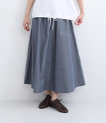 コットンリネン　ロゴ刺繍ギャザースカート(B・ネイビー)