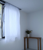 薄くて透けにくいリネンのクリップ留めカフェカーテン(W130 ×H165)(A・ホワイト)