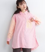 MIXパターンストライプシャツ(B・ピンク×オレンジ)