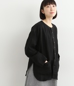 リネンヘリンボン　シャンブルシャツジャケット(A・ブラック)