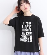 コーマ天竺ソフト仕上げ プリントTシャツ(LIFE WE CAN.)(C・ブラック)