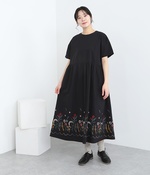 コットンきつね裾刺繍ワンピース(A・ブラック)