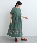 コットンきつね裾刺繍ワンピース(B・グリーン)