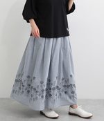 北欧花刺繍スカート(B・ブルー)
