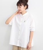 コットンリネン鳥ボタン付きシャツ(A・ホワイト)