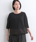 コットン裾布帛切替背面タックTシャツ(C・ブラック)