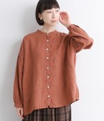 フレンチリネンスタンドカラーシャツ(F・グリーン)【再入荷】｜SUN