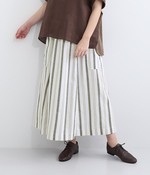 コットンリネン平織　サイドポケットAラインスカート(A・ストライプ/ホワイト×ブラック)