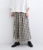 コットンリネン平織　サイドポケットAラインスカート(C・ギンガム/ブラック×キナリ)