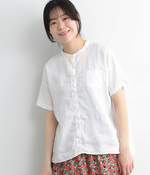 フレンチリネン　日本製品染　スタンドカラーシャツ(A・ホワイト)