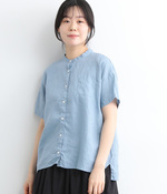 フレンチリネン　日本製品染　スタンドカラーシャツ(C・ライトブルー)