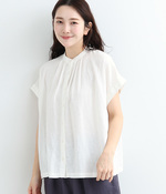 リネンレーヨン平織　スタンドカラーシャツ(A・ホワイト)