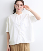 オックス日本製品染　後ろギャザー5分袖ワイドシャツ(A・ホワイト)