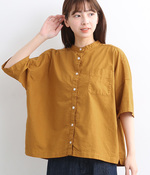 オックス日本製品染　後ろギャザー5分袖ワイドシャツ(C・オレンジ)