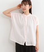 コットンボイル日本製品染　フリル襟フレンチスリーブシャツ(B・ピンク)