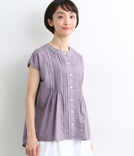 【tukuroi by SUN VALLEY】コットンリネンローン　日本製品染　ピンタックノースリーブシャツ(C・グレイッシュパープル)