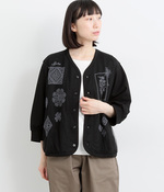 ミニ裏毛×チュールレースフレーム刺繍カーディガン(C・ブラック)