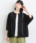 SZ強撚天竺フラワーロンド単色刺繍ドルマンカーディガン(B・ブラック)