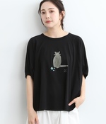 SUPER HAKKA×椎木彩子｢猫と､花｣プリントドルマンTシャツ(C・ブラック)