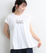 30番手天竺ラインステッチ刺繍Tシャツ(A・オフホワイト)