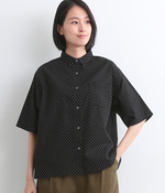 コットンリネンドット柄シャツ(B・ブラック)