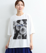 コットンピグメントダイフォトプリントTシャツ(A・ホワイト×ブルー)
