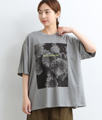 コットンピグメントダイフォトプリントTシャツ(B・グレー×イエロー)