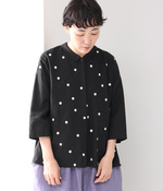 コットンリネン平織りドット刺繍シャツ(B・ブラック)