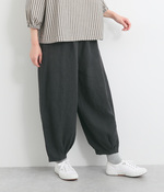 9番手リネン裾タックパンツ(B・ブラック)