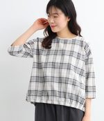 コットンリネン裾シャーリングプルオーバーシャツ(A・アイボリー)