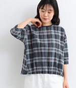 コットンリネン裾シャーリングプルオーバーシャツ(C・ネイビー)